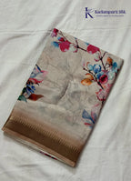Kadamparii Silk cream soft tussar silk saree with floral digital print and contrast border, displayed on a white background.