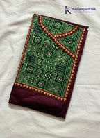 Regal Wine & Emerald Green Bandhani Print Salwar Set with Mirror Work