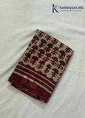 Kadamparii Silk beige semi tussar silk saree with maroon printed pattern and matching striped border, displayed on a white background.