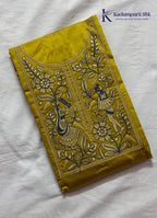 Mustard Yellow Folk Art Embroidered Salwar Set with Batik Printed Dupatta