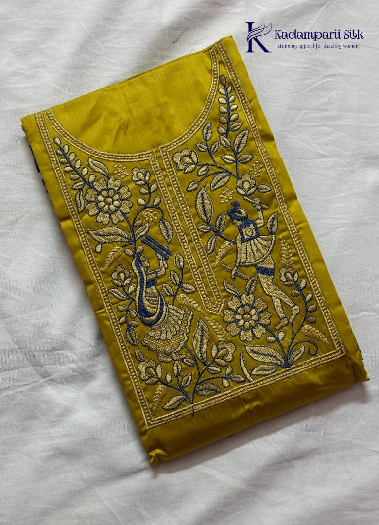 Mustard Yellow Folk Art Embroidered Salwar Set with Batik Printed Dupatta