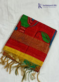 Mustard & Crimson Red Madhubani Lotus Saree