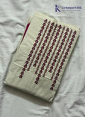 Cream Vertical Thread-Embroidered Suit with Magenta Bandhani Crushed Dupatta