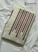 Cream Vertical Thread-Embroidered Suit with Magenta Bandhani Crushed Dupatta