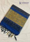 Cream & Royal Blue Geometric Weave Saree