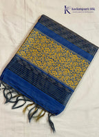 Cream & Royal Blue Geometric Weave Saree