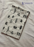 Off-White Warli Tribal Art Salwar Set with Black Striped Dupatta
