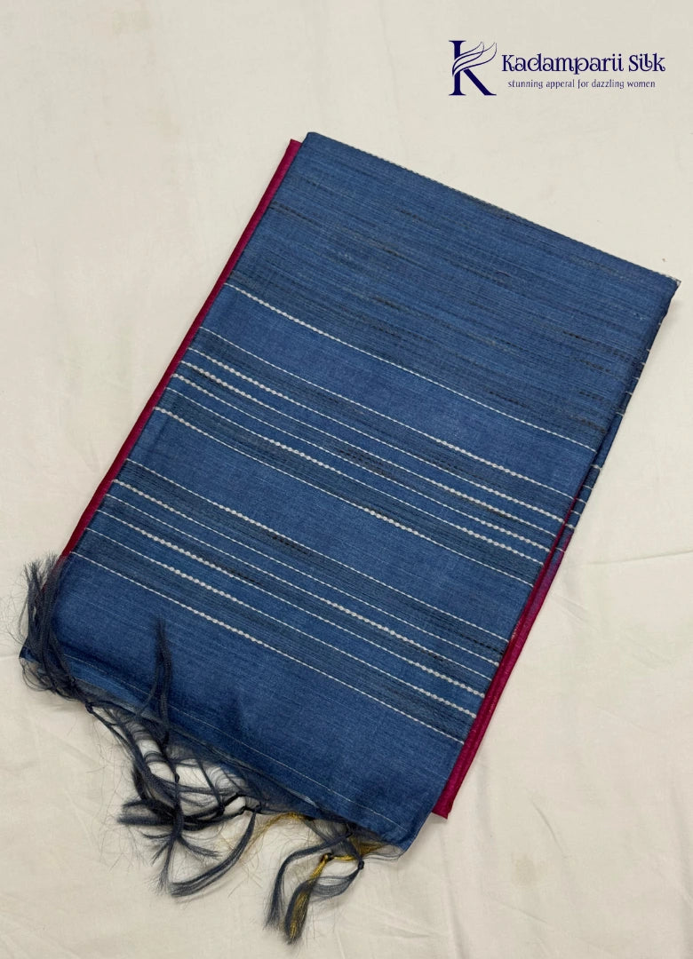 Royal Horizon Deep Plum & Midnight Blue Zari Striped Silk Saree