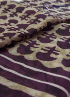 Kadamparii Silk beige semi tussar silk printed saree with wine colour pattern and matching striped border, displayed on a white background.