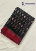 Kadamparii Silk black soft semi tussar silk saree with woven pattern and contrast border, displayed on a white background.
