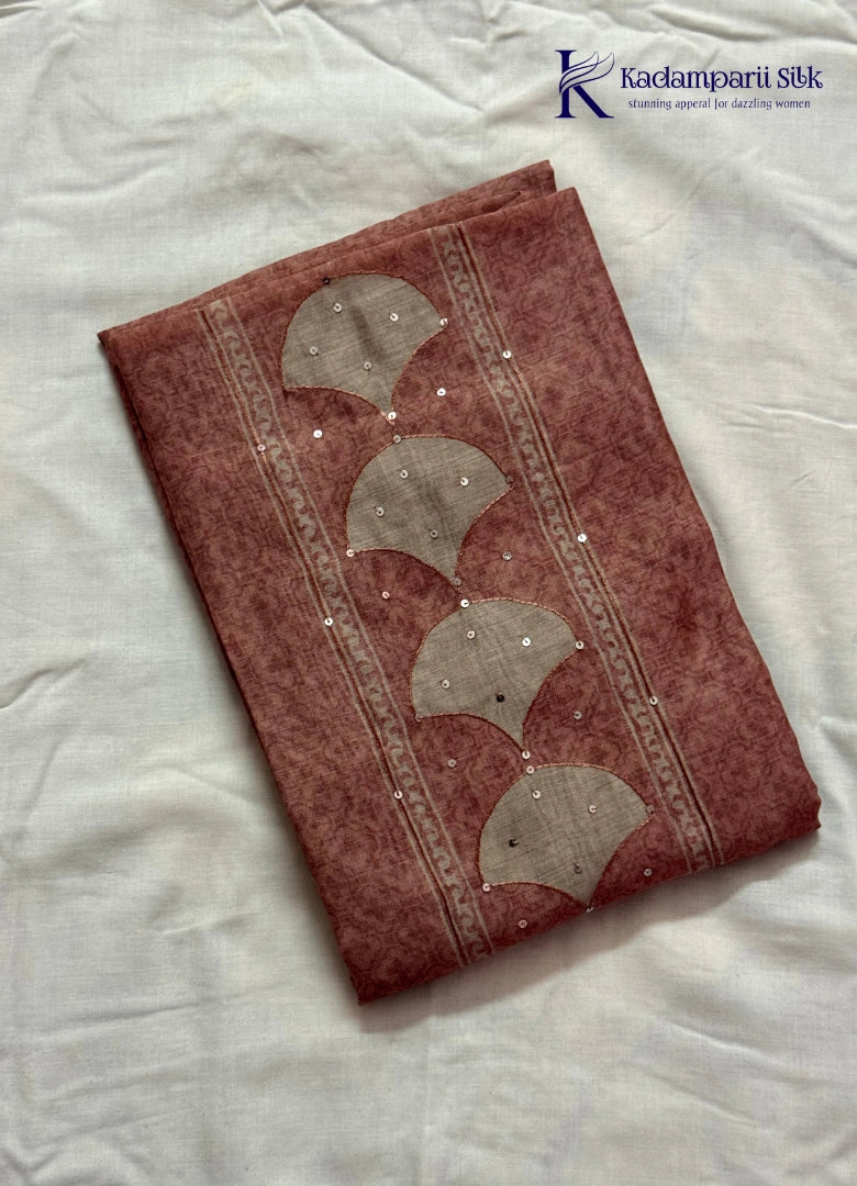 Dusty Rose Sequins Embroidered Salwar Material with Elegant Appliqué Panel