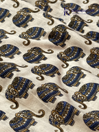 Kadamparii Silk royal blue soft ikkat cotton saree with subtle zari border and matching elephant printed blouse, lightweight breathable fabric, elegant traditional design, and comfortable daily wear style.