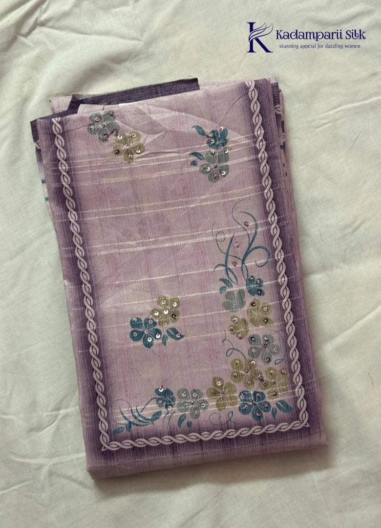 Lavender Floral Sequins Embellished Salwar Material with Elegant Border