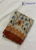 Cream Floral Vine Fancy Saree with Contrast Rust Border