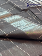 Charcoal grey pure handloom cotton saree with woven stripe and check pattern by Kadamparii Silk.