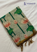 Semi Tussar Silk Saree with Lotus Floral Print and Plain Purple Pallu