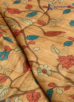 Heritage Canvas Sand Gold & Slate Grey Kalamkari Print Tussar Silk Saree