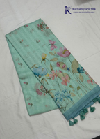 Meadow Breeze Seafoam Green & Butterfly Motif Linen-Silk Saree