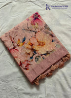 Soft Tussar Silk Saree with Watercolor Floral Digital Print