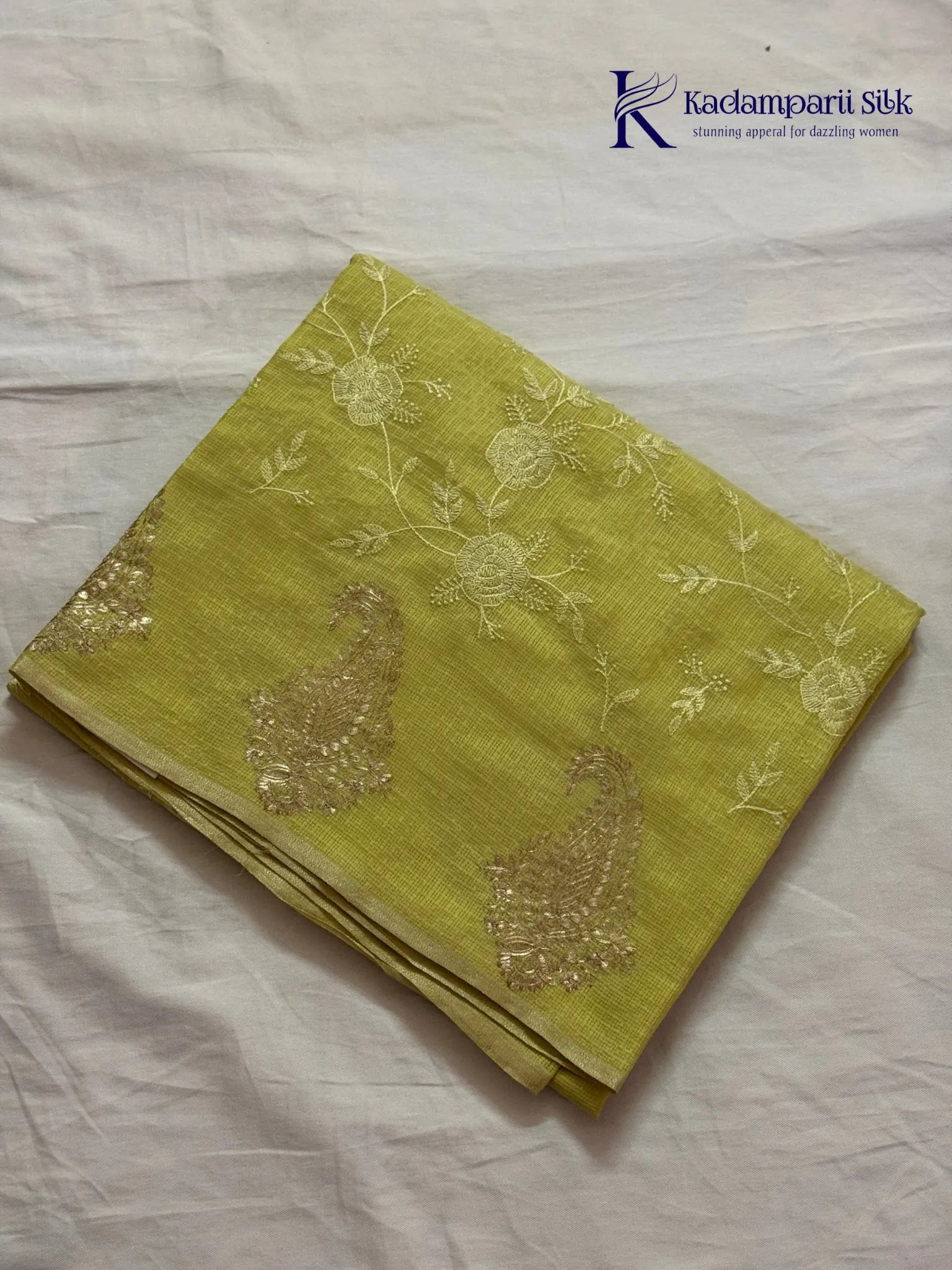 Elegant Lime Green Kota Silk Saree with Paithani Border