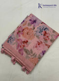 Vintage Romance Blush Pink & Lavender Floral Linen-Silk Saree