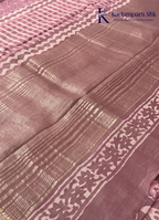 Kadamparii Silk mauve pink soft cotton saree with floral design and zari border, displayed on a white background.