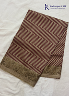 Kadamparii Silk beige tussar silk saree with maroon chevron design and decorative border, displayed on a white background.