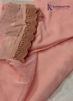 Light Pink Floral Printed Salwar Material with Scallop Lace Neck Design