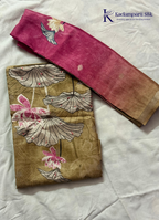 Olive Green Floral Printed Sequins Salwar Material with Lotus Leaf Design