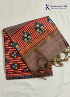 Dusky Pink & Muted Rose Striped Floral Kalamkari Saree
