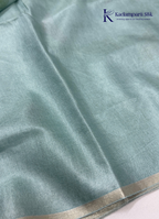 Woodland Whisper Seafoam Sage Green Painted Floral Linen-Silk Saree