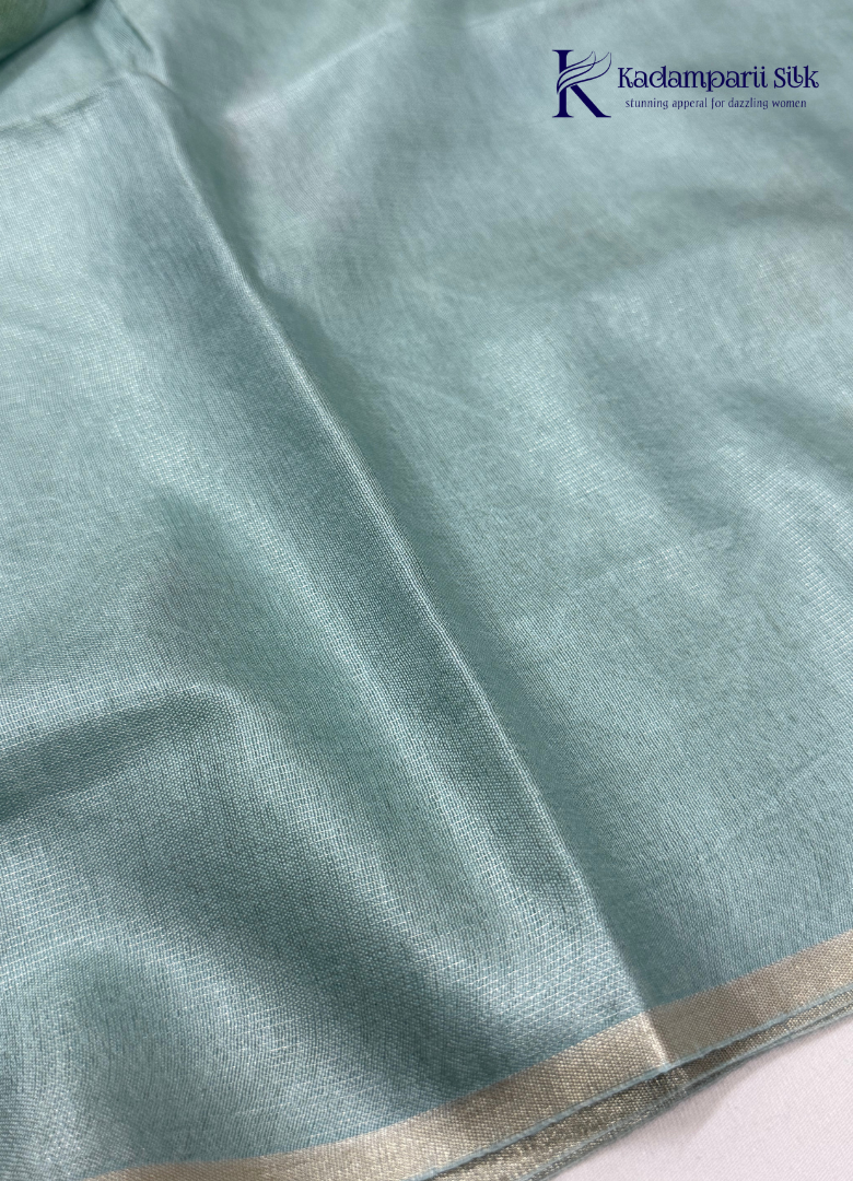 Woodland Whisper Seafoam Sage Green Painted Floral Linen-Silk Saree