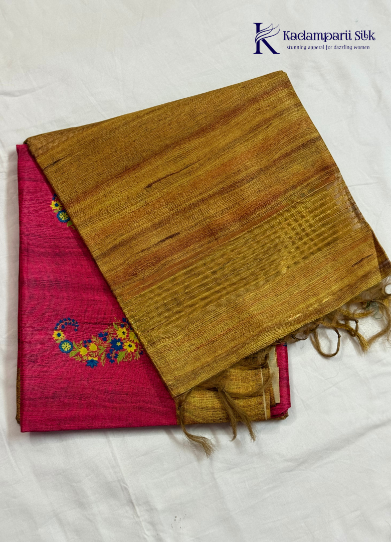 Rani Pink & Antique Gold Paisley Motif Saree