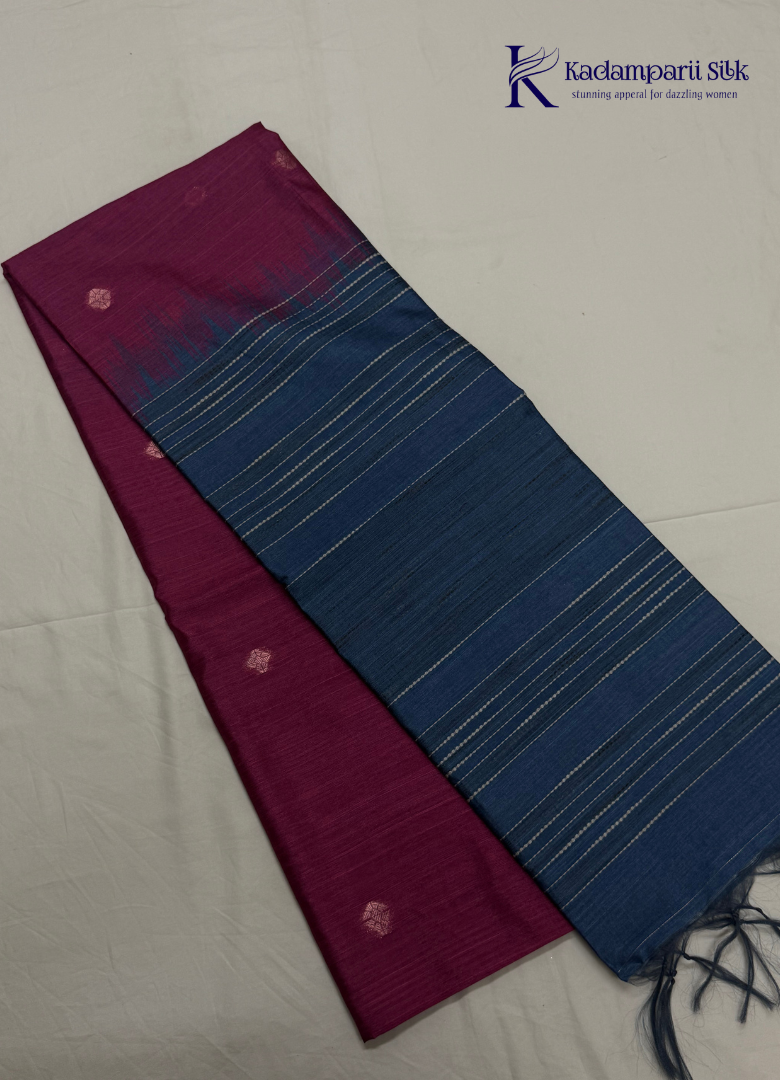 Royal Horizon Deep Plum & Midnight Blue Zari Striped Silk Saree