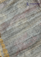 Heritage Canvas Sand Gold & Slate Grey Kalamkari Print Tussar Silk Saree