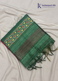 Soft Tussar Silk Saree with Contrast Pink Body & Traditional Ikat Border