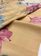 Pastel Bloom Cream & Coral Pink Floral Organza Silk Saree with Zari Stripes