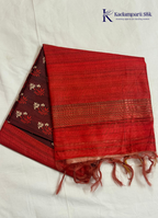 Crimson Heritage Deep Maroon & Crimson Red Floral Block Print Tussar  Silk Saree