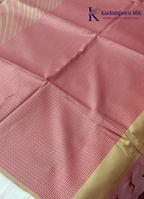 Kadamparii Silk rose pink semi raw silk saree with striped design and contrast border, displayed on a white background.