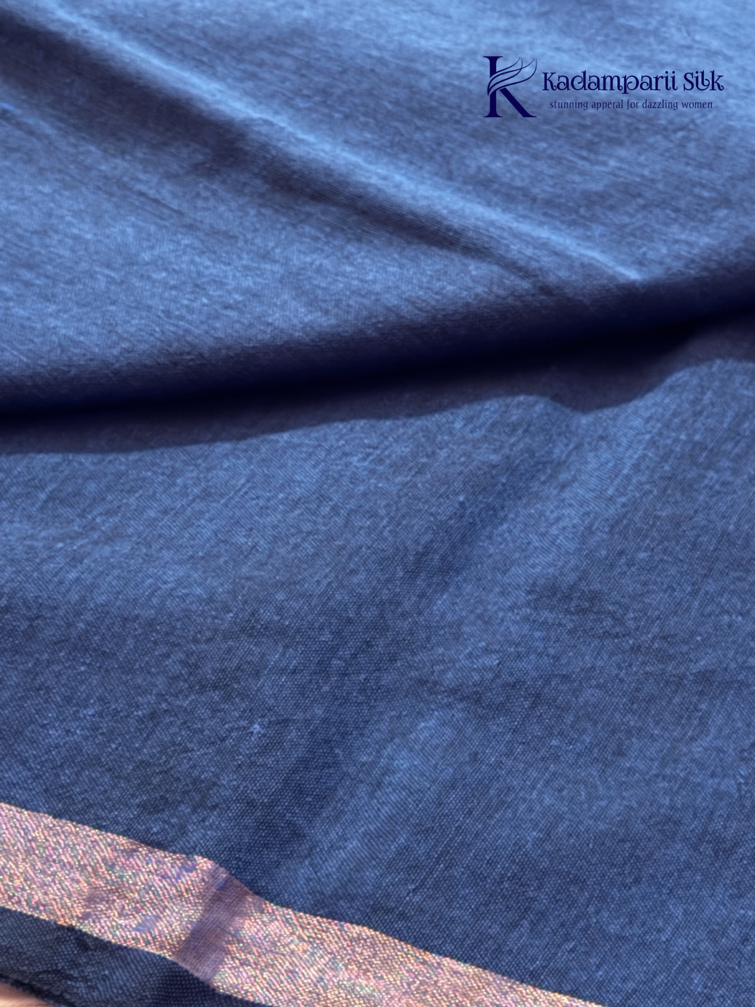 Kadamparii Silk royal blue soft ikkat cotton saree with subtle zari border and matching elephant printed blouse, lightweight breathable fabric, elegant traditional design, and comfortable daily wear style.