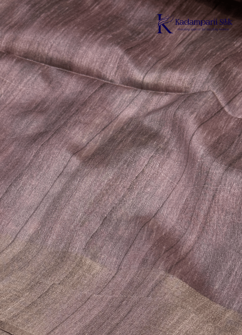 Soft Tussar Silk Saree with Floral Print & Striped Designer Body