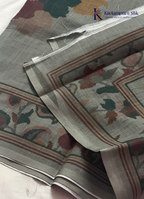 Sage Green Printed Salwar Material with Crochet Lace & Pearl Button Detailing