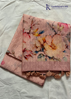 Soft Tussar Silk Saree with Watercolor Floral Digital Print
