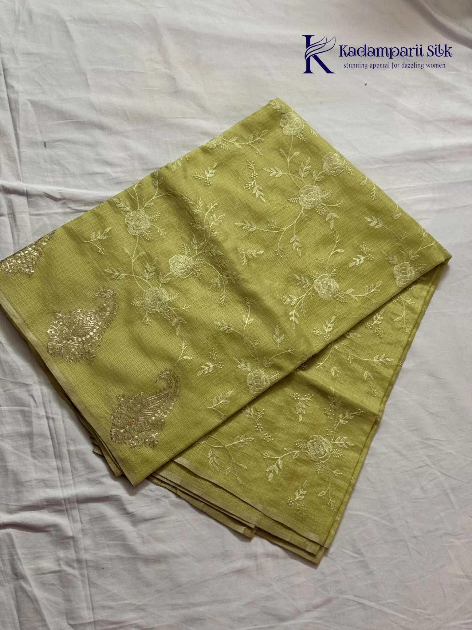 Elegant Lime Green Kota Silk Saree with Paithani Border