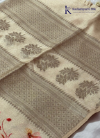 Beige Linen Silk Saree with Artistic Couple Print & Traditional Woven Border