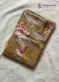 Olive Green Floral Printed Sequins Salwar Material with Lotus Leaf Design