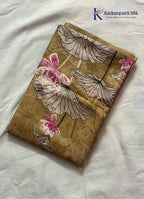 Olive Green Floral Printed Sequins Salwar Material with Lotus Leaf Design