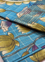 Ocean Blue & Teal Pichwai Cow & Lotus Saree