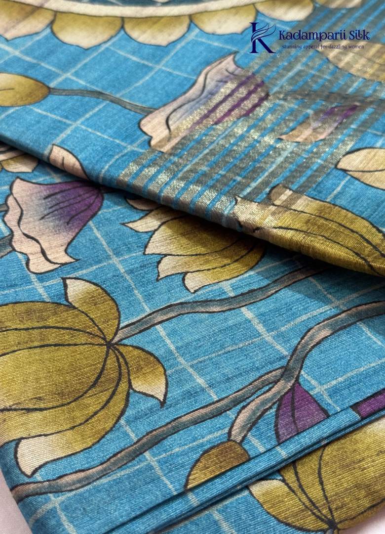 Ocean Blue & Teal Pichwai Cow & Lotus Saree