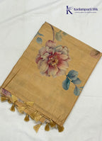 Pastel Bloom Cream & Coral Pink Floral Organza Silk Saree with Zari Stripes